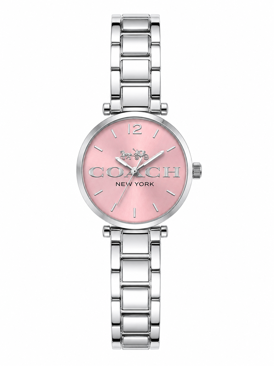 Reloj Coach Plateado Fondo Rosado