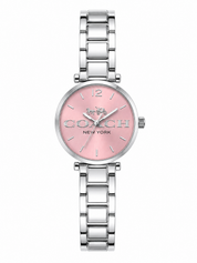 Reloj Coach Plateado Fondo Rosado