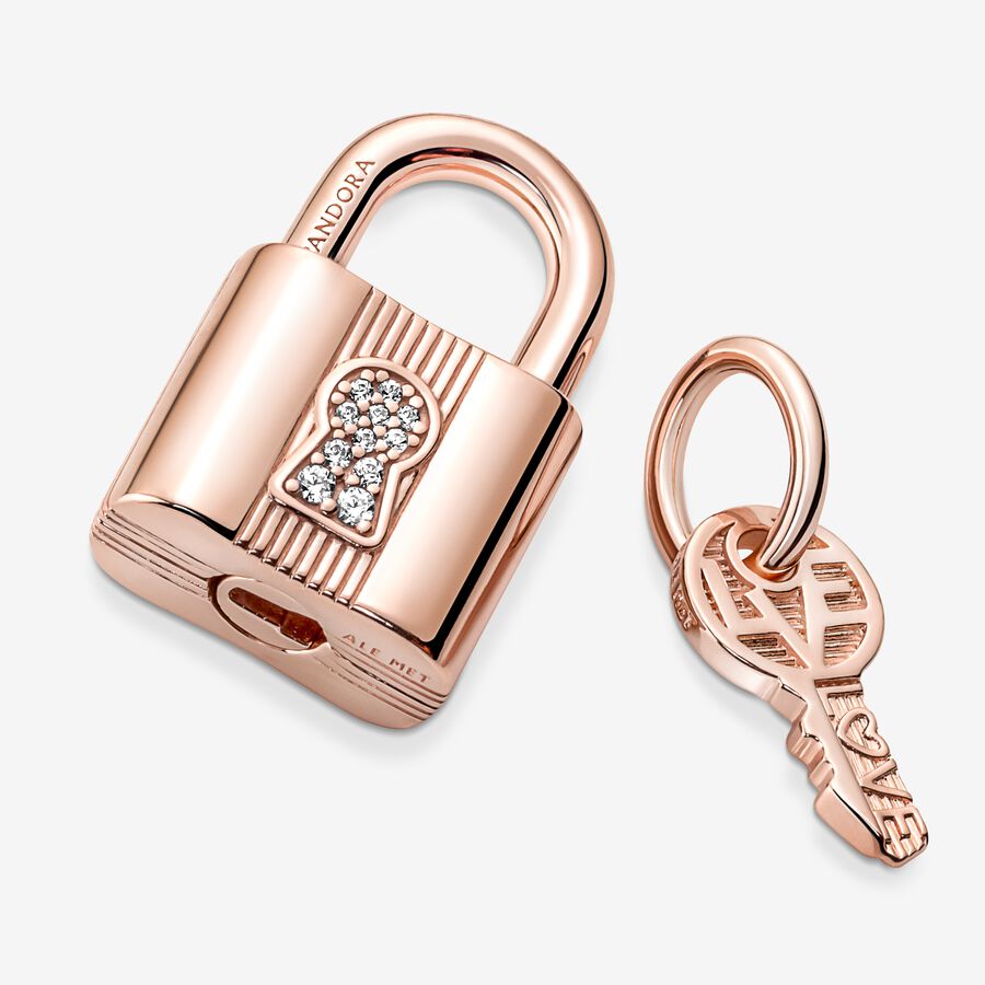 Charm Colgante Candado y Llave Rose Gold