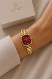 Reloj ANNIE Dorado Fondo Rojo
