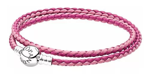 Pulsera en Cuero Rosado y Rosado Oscuro Doble