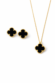 Conjunto Alhambra vintage Treboles Negros (Collar + Pendientes)