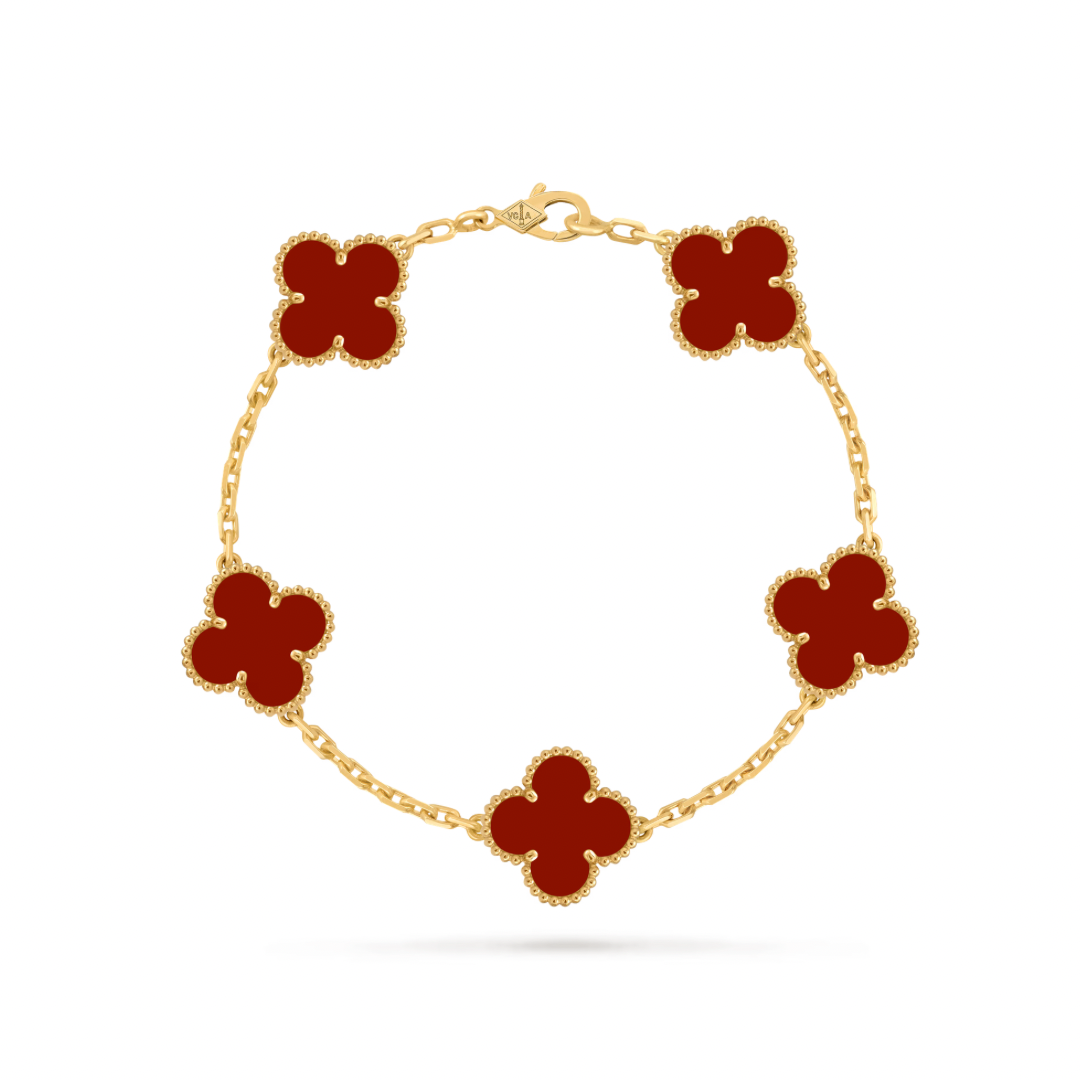Pulsera Van Cleef Rojos Alhambra Vintage 5 Tréboles