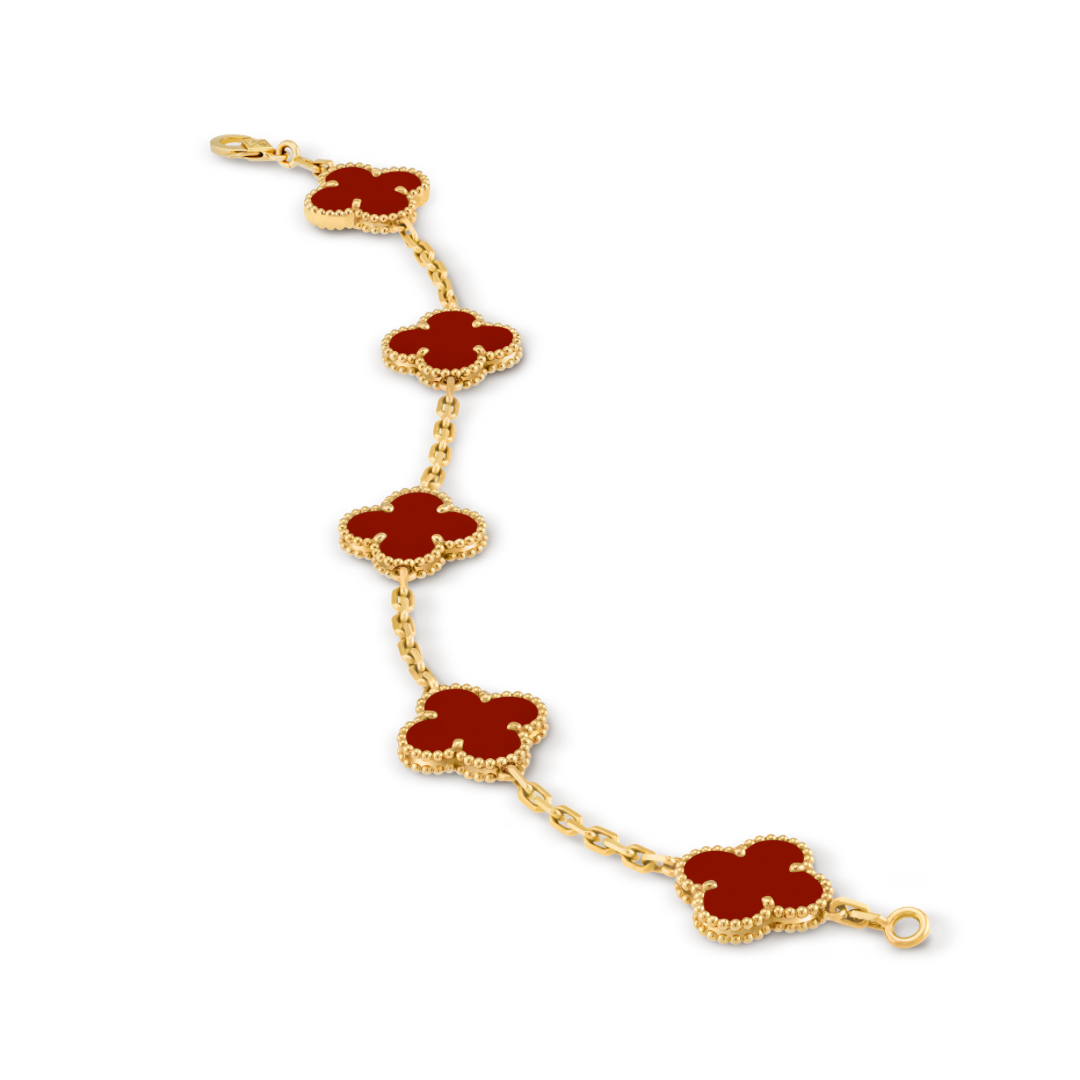 Pulsera Van Cleef Rojos Alhambra Vintage 5 Tréboles