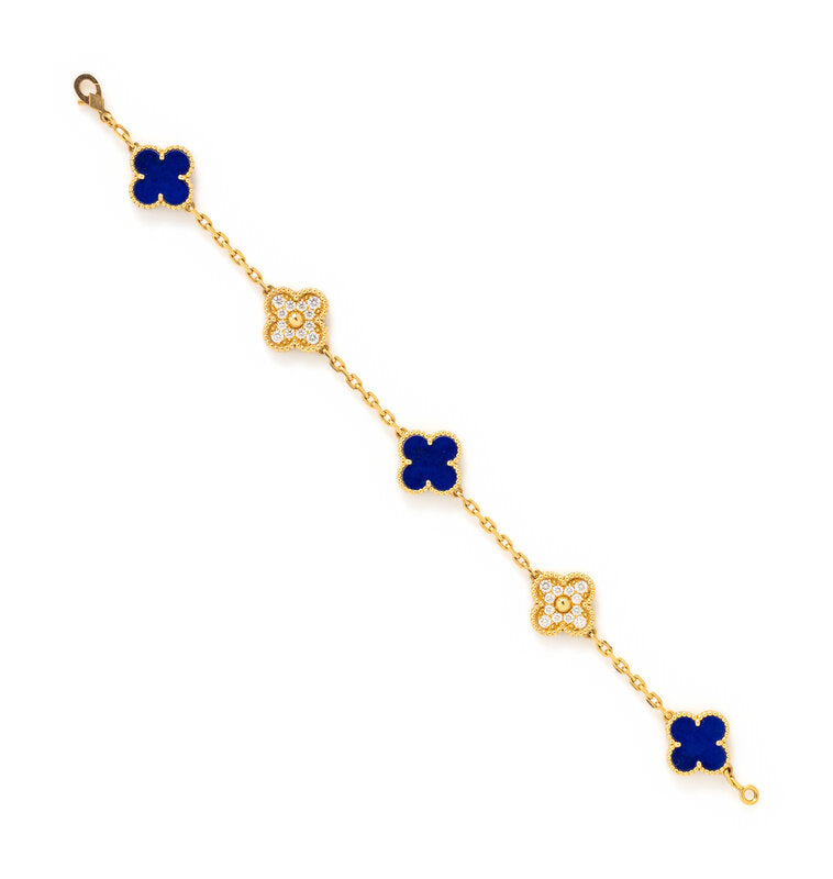 Pulsera Van Cleef Azul y Dorado Alhambra Vintage 5 Tréboles