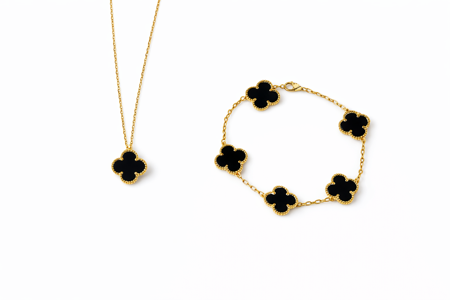 Conjunto Alhambra vintage Tréboles Negros (Collar + Pulsera)