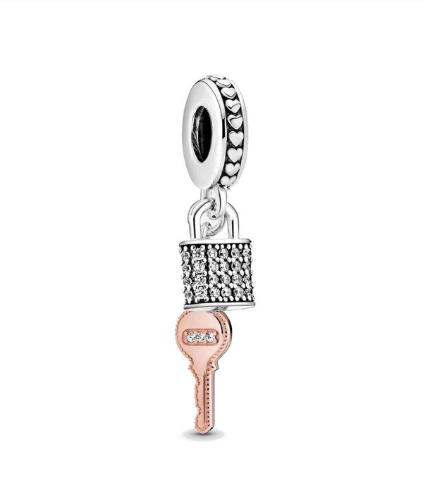 Charm Colgante Dos Tonos Rose Gold Candado y Llave