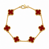 Pulsera Dorado Van Cleef Rojo Treboles Pequeños