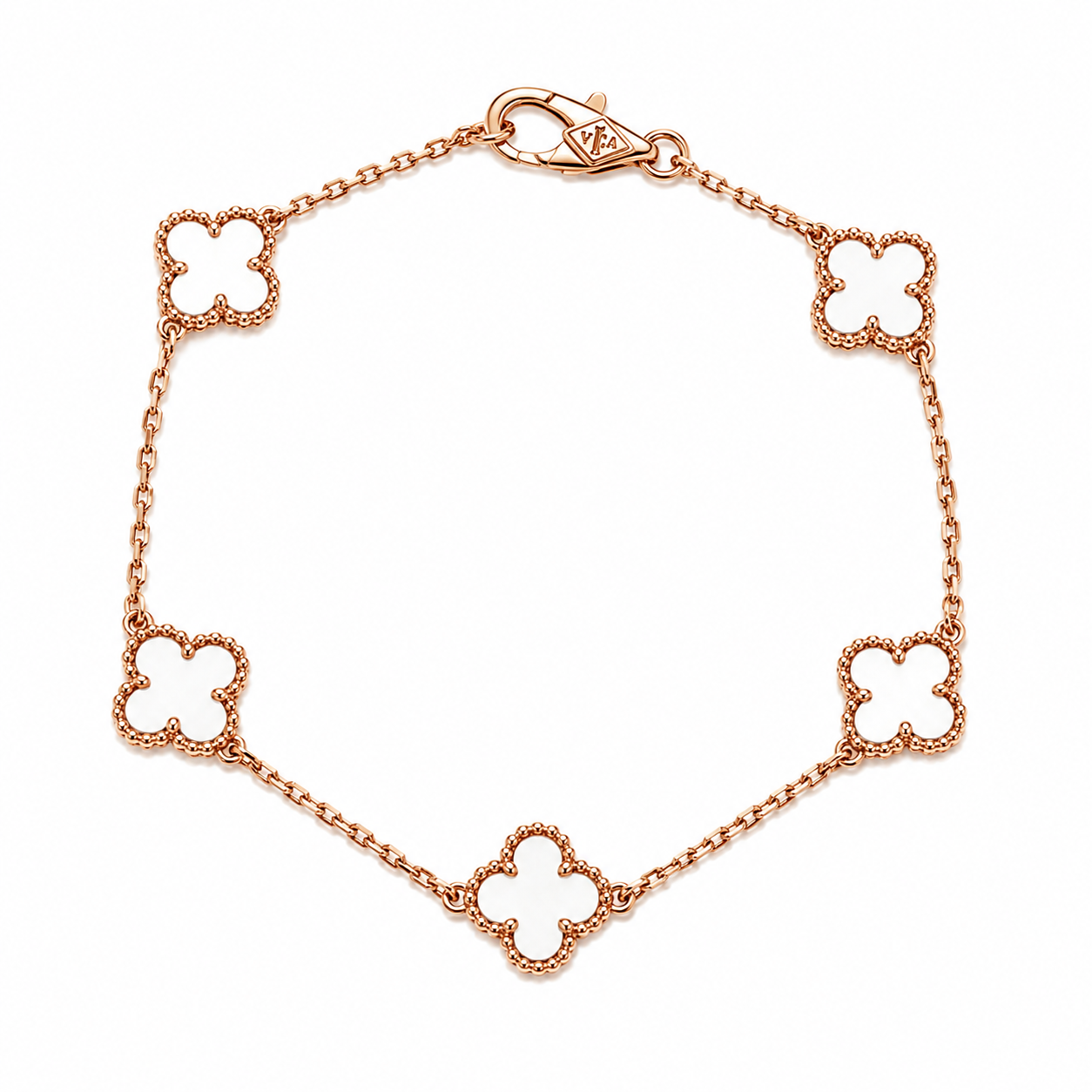 Pulsera Rose Gold Van Cleef Blanco Treboles Pequeños