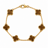 Pulsera Dorado Van Cleef Marron Treboles Pequeños