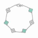 Pulsera Van Cleef Plateado y Verde Claro Treboles Pequeños