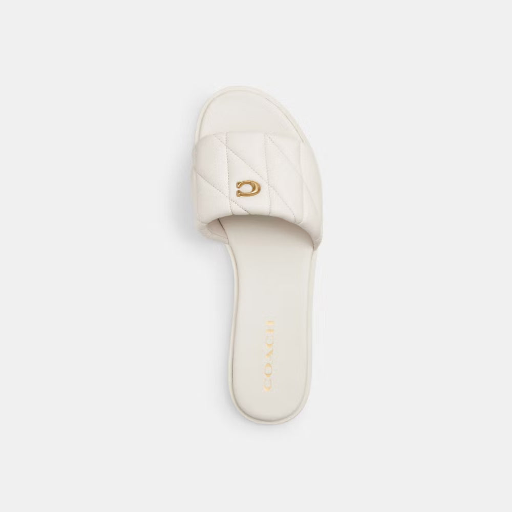 Sandalias Coach Slide Blancas Acolchadas con Logo Dorado