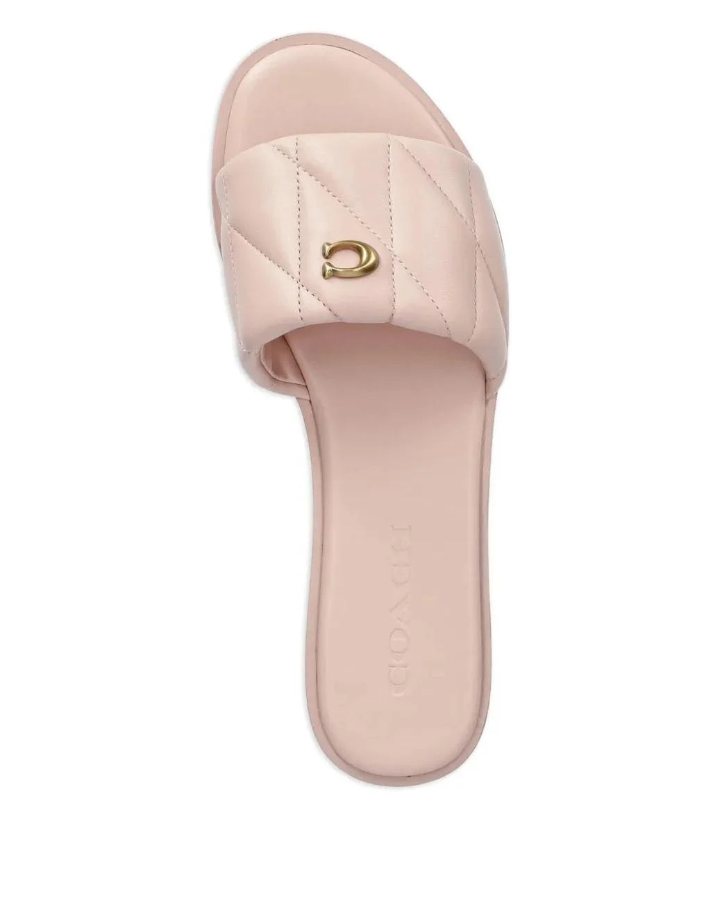 Sandalias Coach Slide Nude Acolchadas con Logo Dorado
