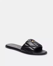 Sandalias Coach Slide Negras Acolchadas con Logo Dorado