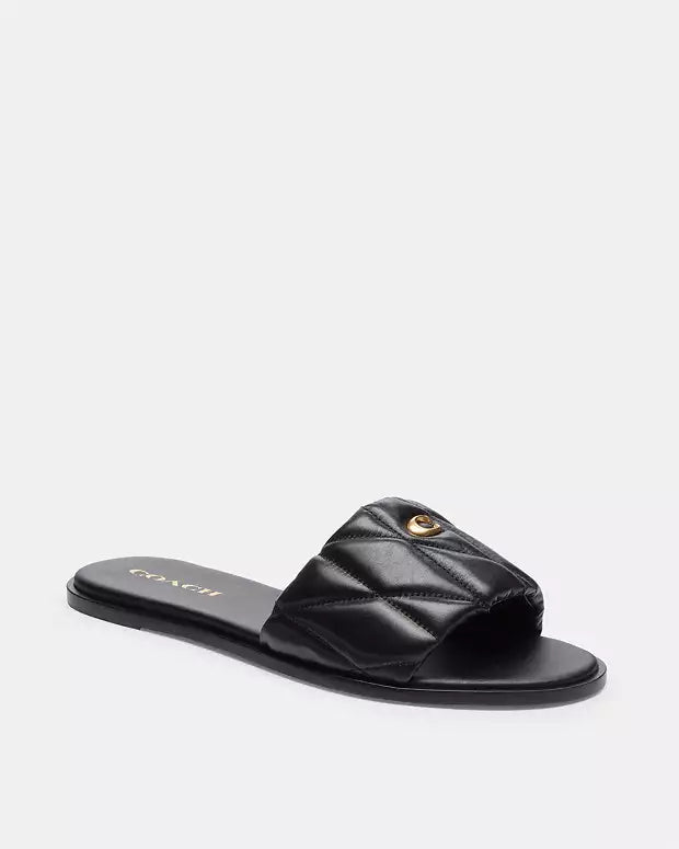 Sandalias Coach Slide Negras Acolchadas con Logo Dorado