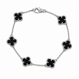 Pulsera Plateada Van Cleef Negro Treboles Pequeños
