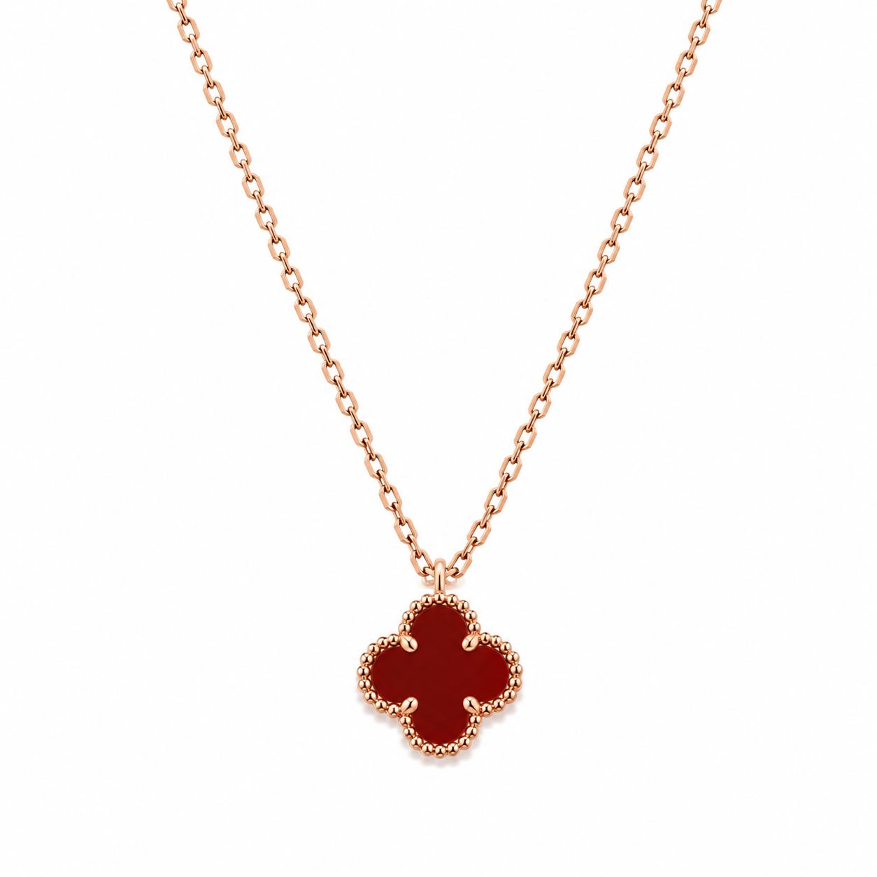Collar Van Cleef Rose Gold 1 Trebol Rojo Pequeño