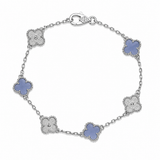 Pulsera Van Cleef Plateado y Morado Claro Treboles Pequeños