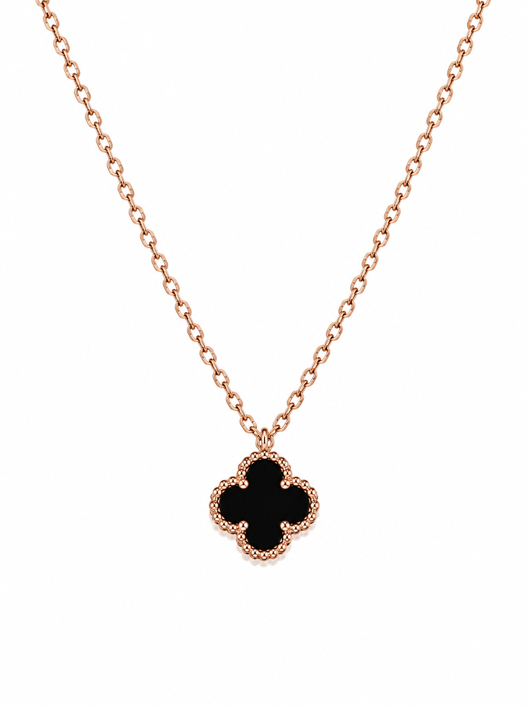 Collar Van Cleef Rose Gold 1 Trebol Negro Pequeño