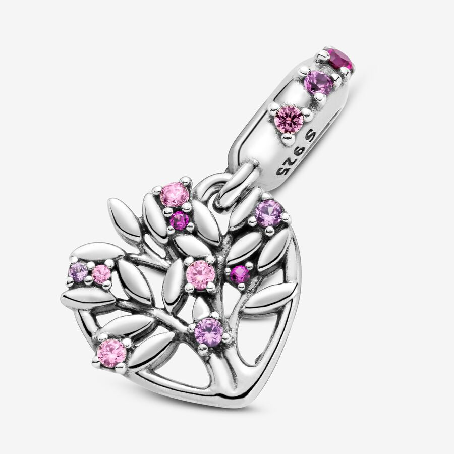 Charm Colgante Árbol Genealógico de Corazón Rosa