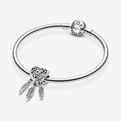 Charm Atrapasueños con Corazón y Tres Plumas Plata