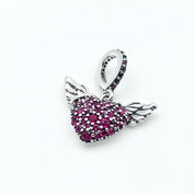 Charm colgante Corazón Rosa en Pavé con Alas de Angel