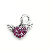 Charm colgante Corazón Rosa en Pavé con Alas de Angel