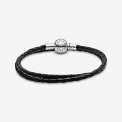 Pulsera Moments en leather trenzado doble negro