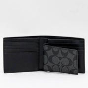 Cartera Coach Bifold Signature Negra y Gris para Hombre
