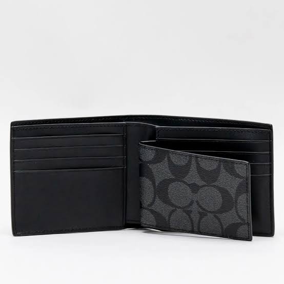 Cartera Coach Bifold Signature Negra y Gris para Hombre
