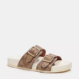 Sandalias Coach Signature Beige con Doble Hebilla Dorada