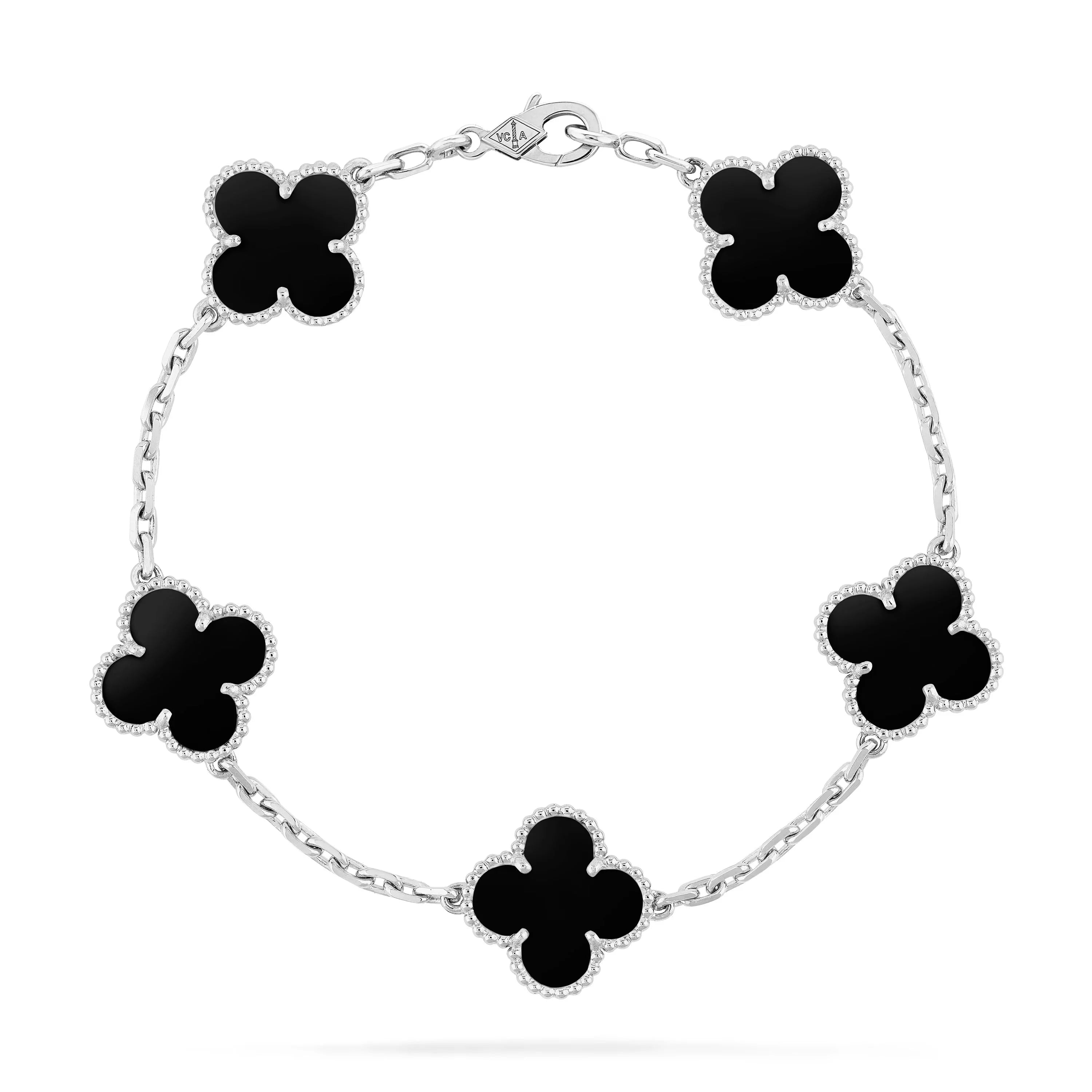 Pulsera Van Cleef Plateada Alhambra vintage 5 Tréboles Negros
